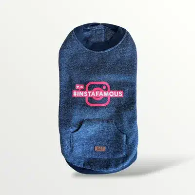 Croci Instafamous dog jacket in blue-grey/dark blue on a dog, with logo and pockets