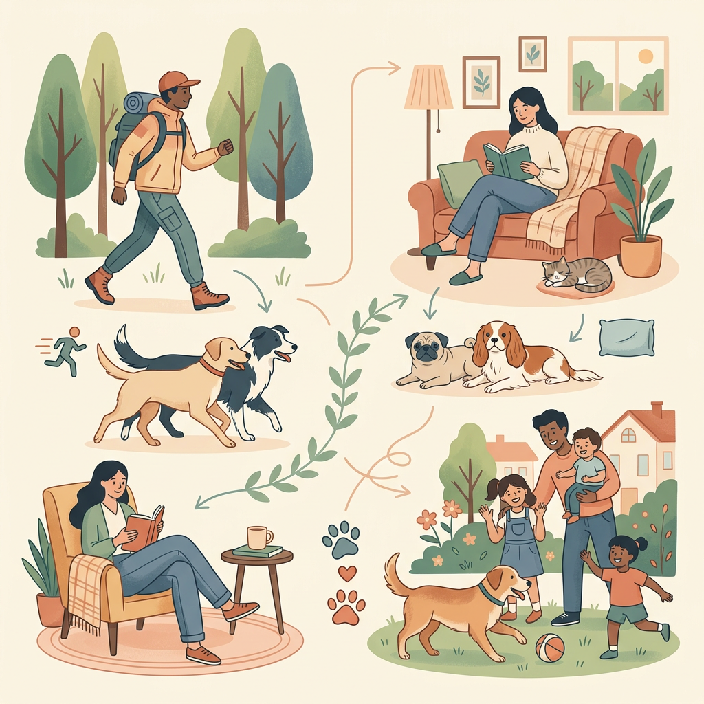Une femme et un homme caressent un golden retriever heureux. Ils sourient largement au chien. Ils ont un jouet pour chat de SpringButiken dans un sac.