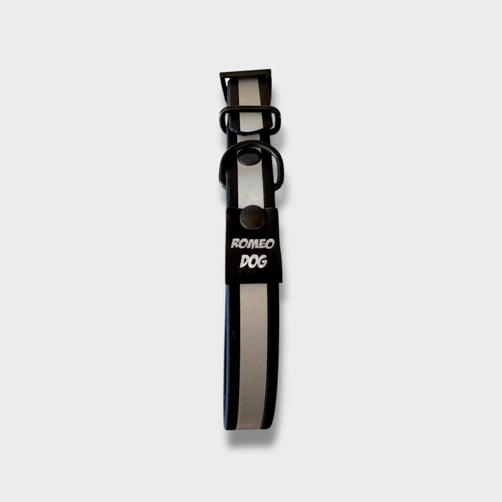 Like-new RomeoDog dog collar with reflectors and buckle, black color