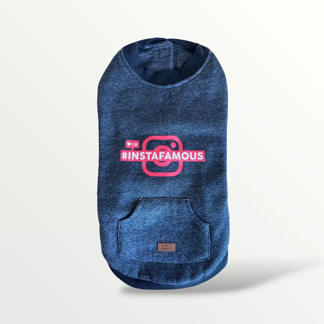 Croci Instafamous dog jacket in blue-grey/dark blue on a dog, with logo and pockets